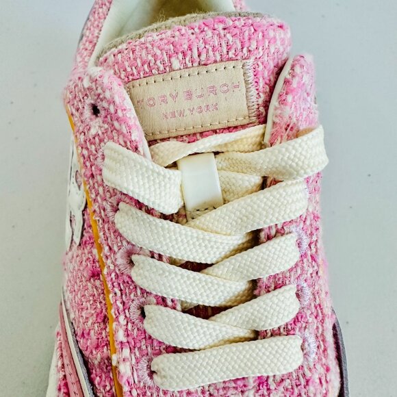 NEW TORY BURCH TWEED AND LEATHER PINK BARBIE BARBIECORE SNEAKERS - Picture 7 of 10